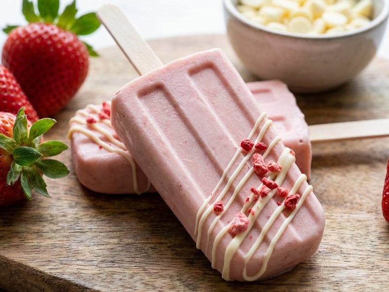 Erdbeer-Obers-Eis am Stiel