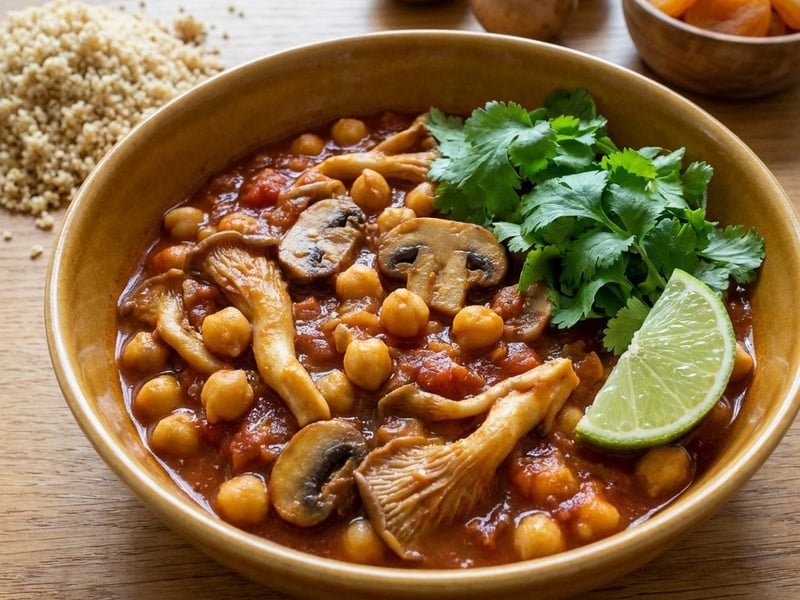 Vegetarische Pfanne mit Kichererbsen und Austernpilzen