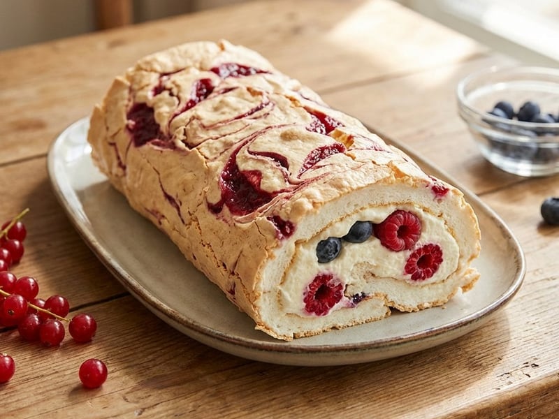 Baiser-Roulade mit Gartenfrüchten