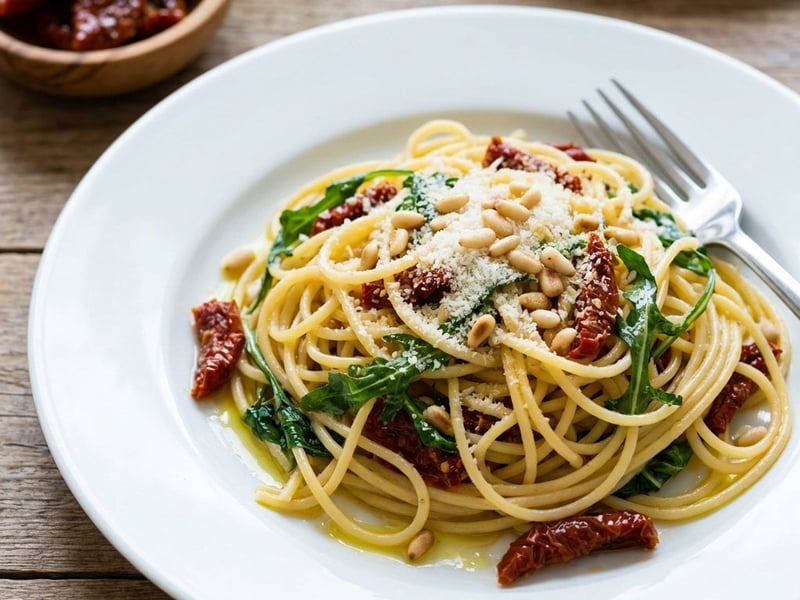 Spaghetti with Dried Tomatoes and Arugula