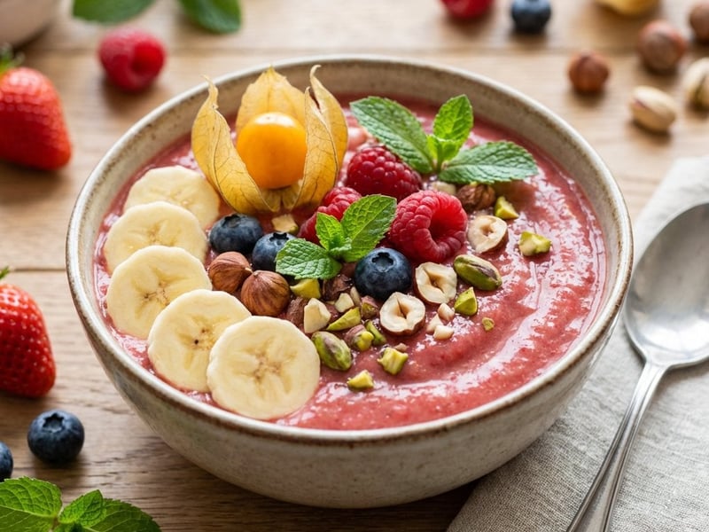 Smoothie Bowl mit Erdbeeren und Bananen