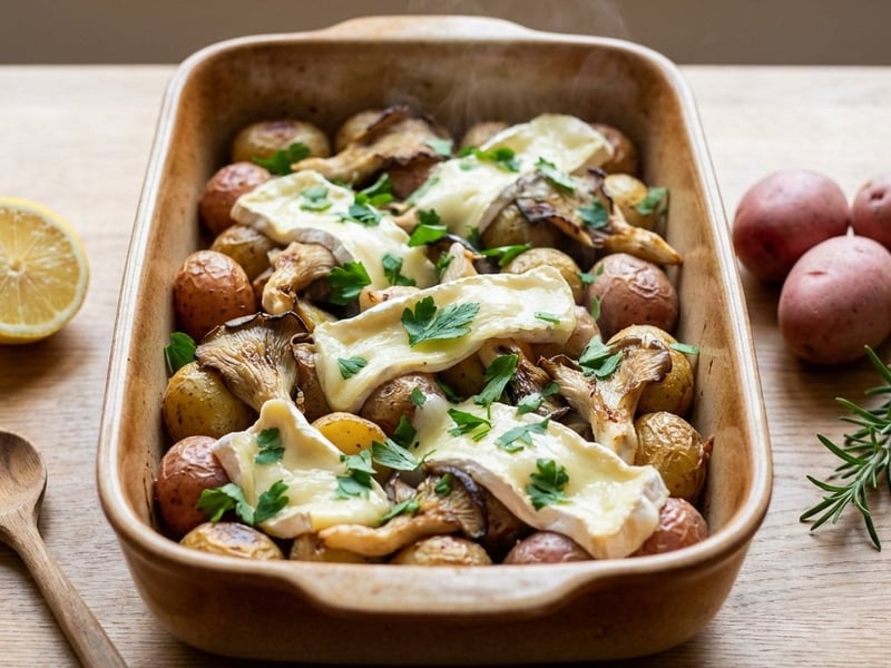 Lemon Potatoes with Oyster Mushrooms and Camembert