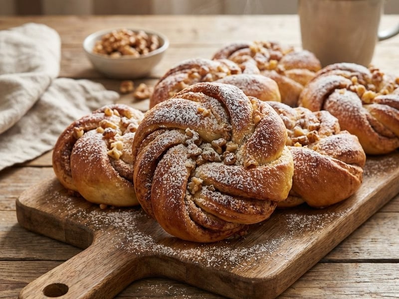 Cinnamon Knots from Yeast Dough with Walnuts