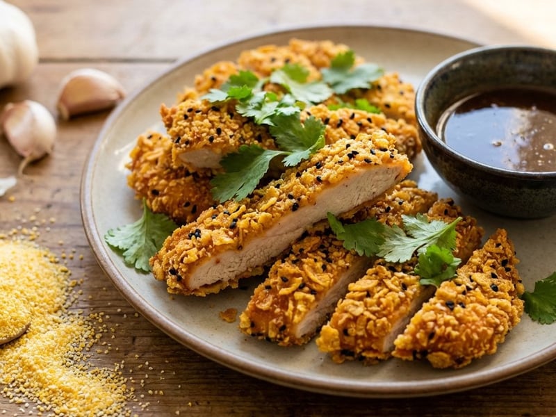 Hendl-Schnitzel mit Miso-Paste und Koriander
