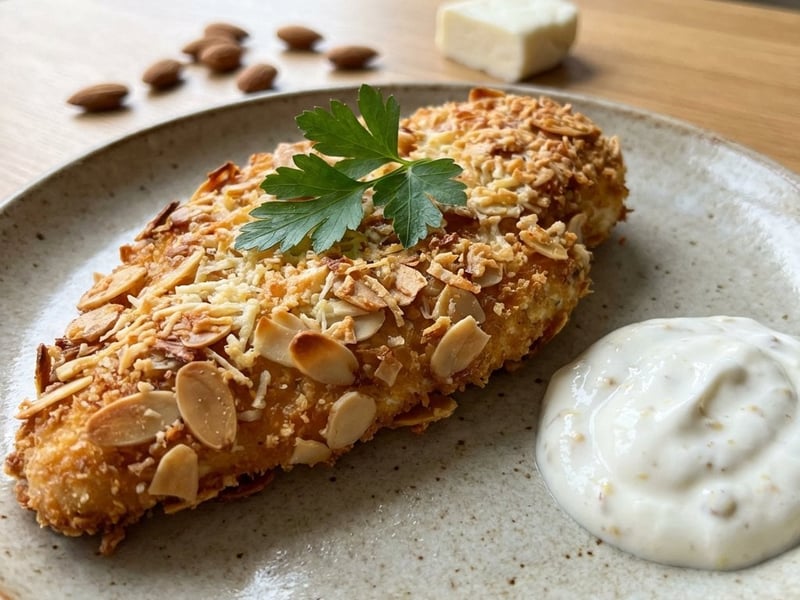 Chicken Schnitzel in Almond-Halloumi Crust