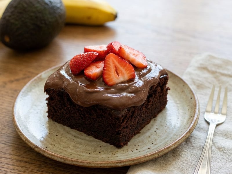 Moist Chocolate Cake with Avocado-Banana Glaze