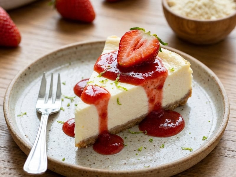 Light Yogurt Cheesecake with Strawberry Sauce