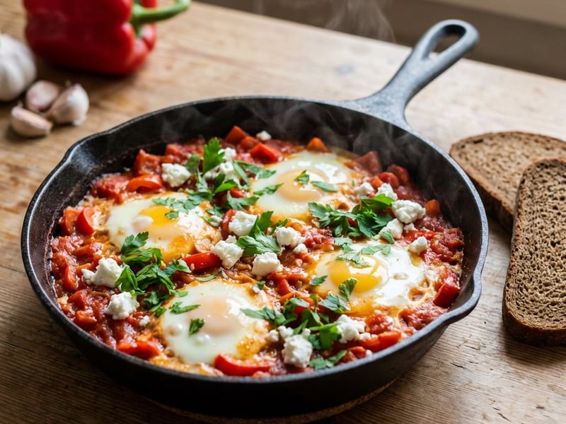 Klassische Shakshuka mit Ziegenkäse