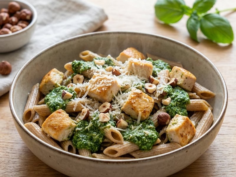 Whole Wheat Pasta with Chicken and Spinach Pesto