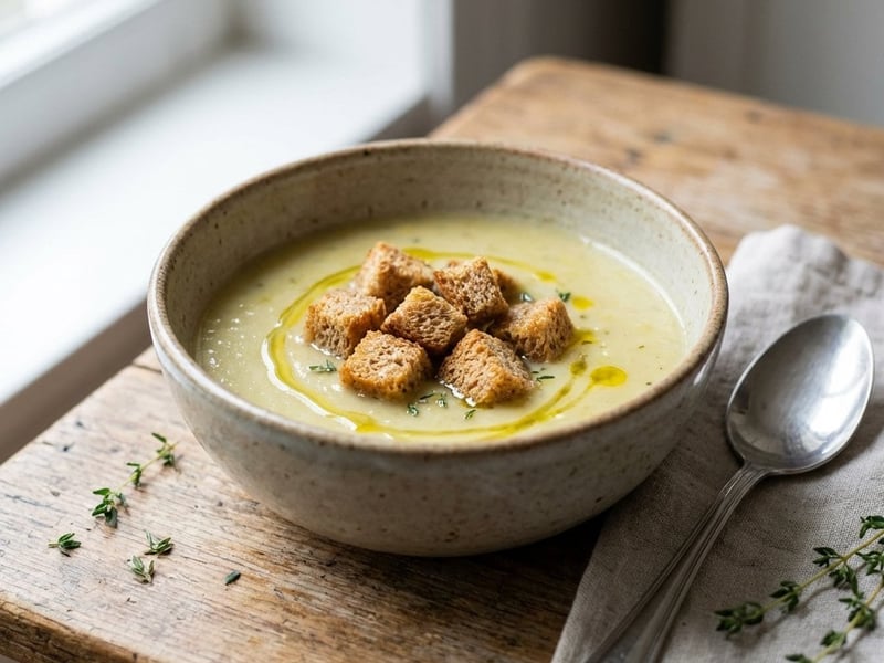 Creamy Leek Soup with Whole Grain Croutons