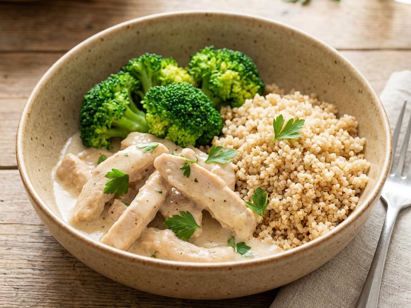Cremige Puten-Pfanne mit Couscous und Brokkoli