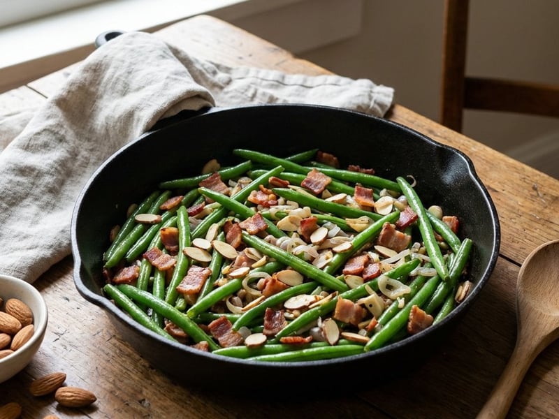 Knackige Fisolen mit Speck & Mandeln