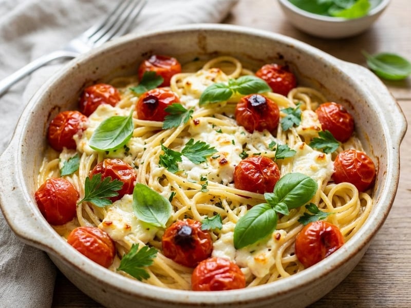 Spaghetti with Baked Feta and Cherry Tomatoes