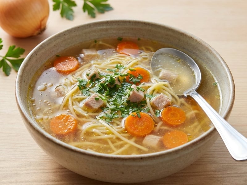 Hearty Rooster Broth with Root Vegetables and Noodles