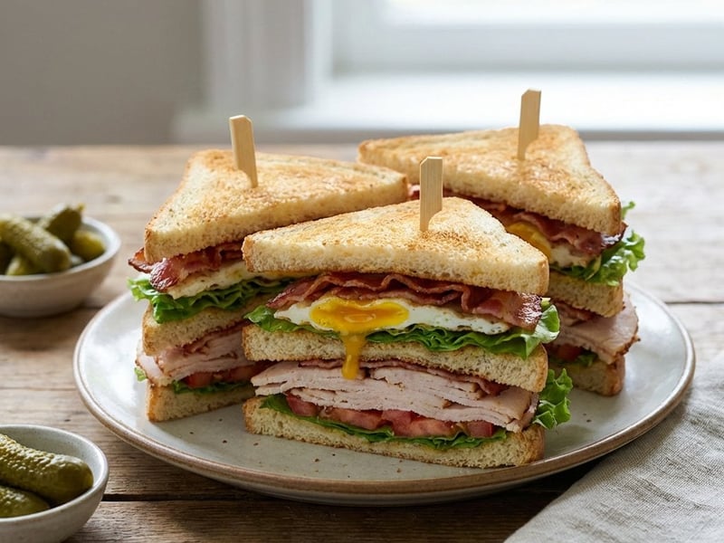 Club Sandwich mit Pute und Spiegelei