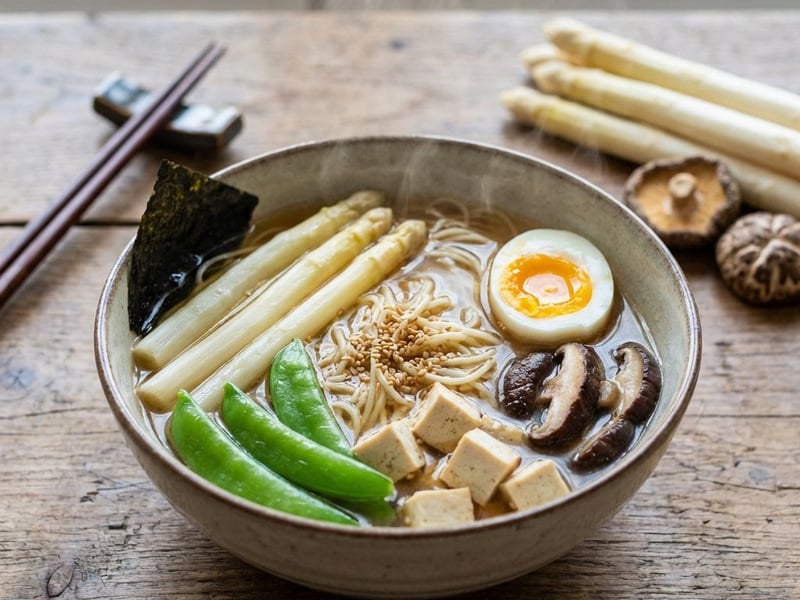 Spring Asparagus Ramen with White Asparagus & Tofu
