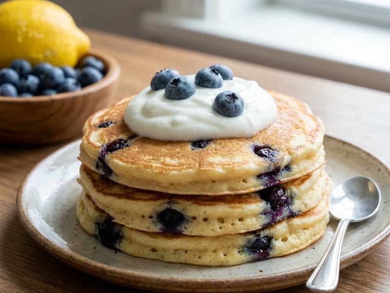 Fluffy Yogurt Pancakes with Blueberries