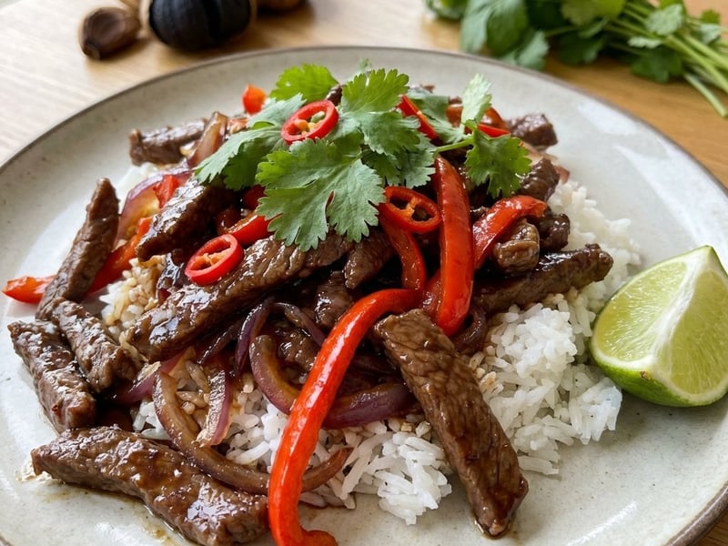 Rindfleischstreifen mit schwarzem Knoblauch | Asiatisch & Schnell