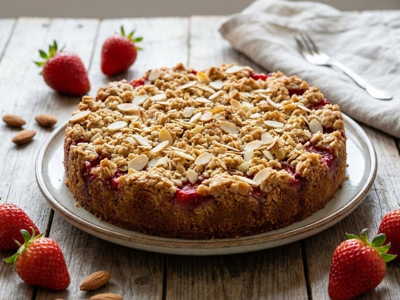 Strawberry Cake with Oat Crumble