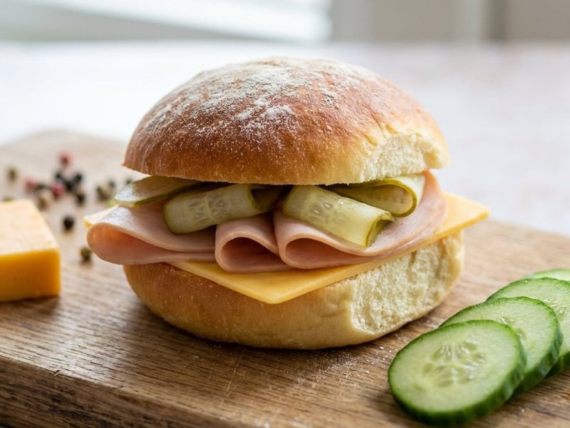 Hausgemachte Buttersemmeln mit Putenschinken und Cheddar