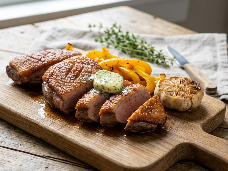 Gegrillte Entenbrust mit Kräuterbutter