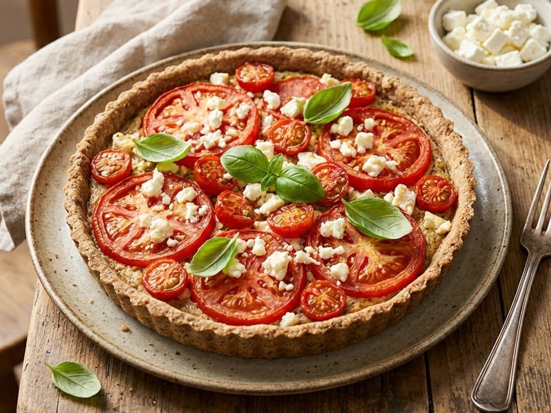 Paradeiser-Quiche mit Cheddar und Feta