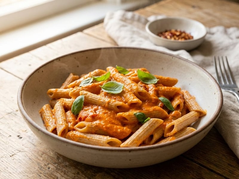 Penne mit Paprika-Paradeiser-Sauce | Gesund & Schnell