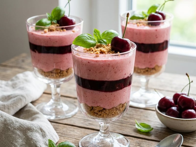 Strawberry Mousse Cups with Cherry Jelly