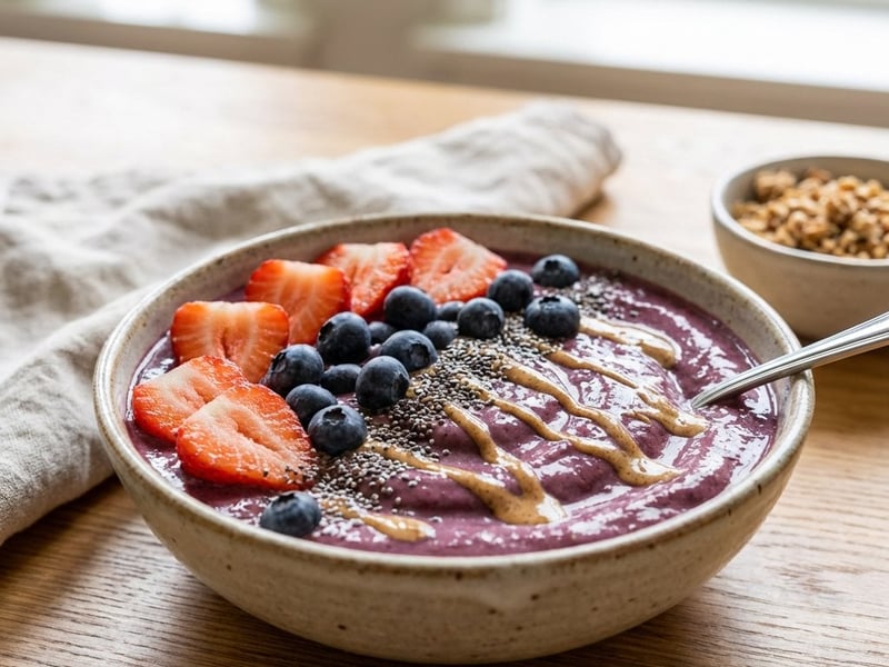 Erfrischende Acai Bowl mit Beeren & Mandelmus