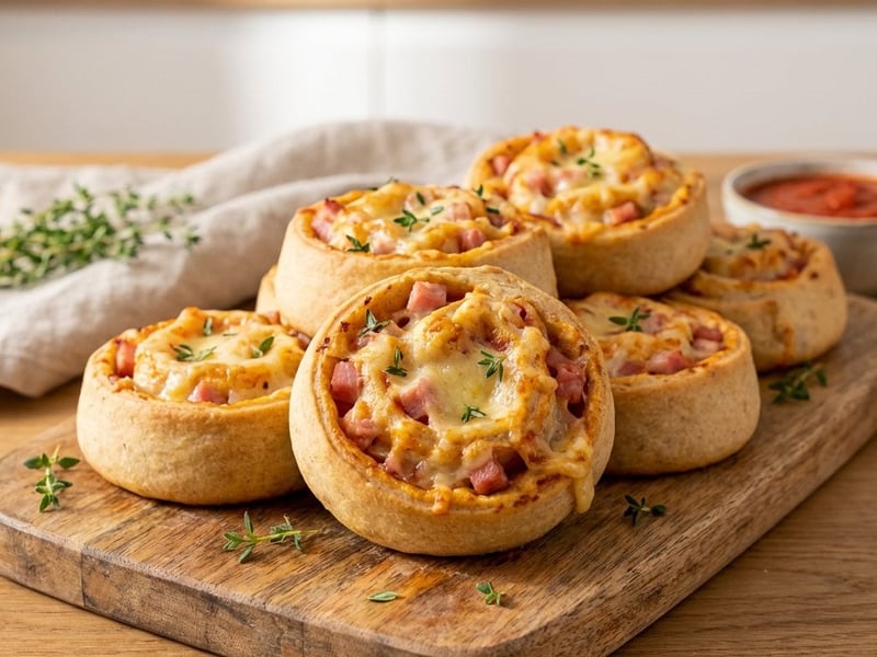 Spelt Pizza Snails with Ham & Cheese