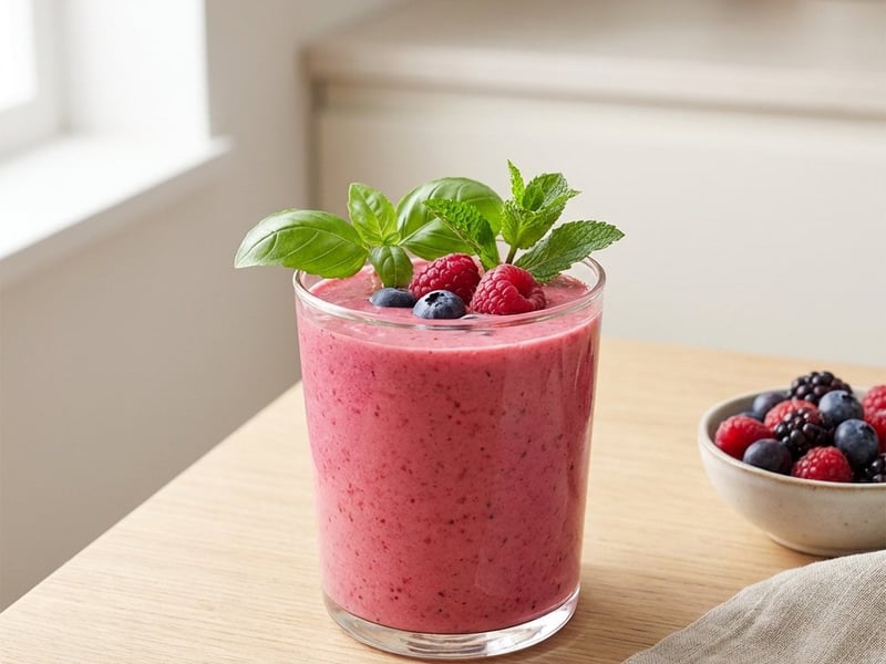 Pink Almond Smoothie with Berries & Basil