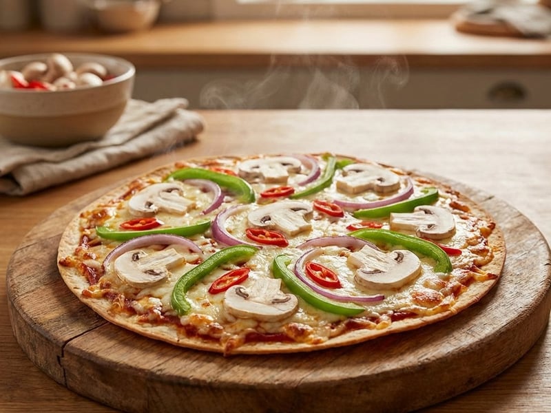 Quick Tortilla Pizza with Mushrooms & Bell Pepper