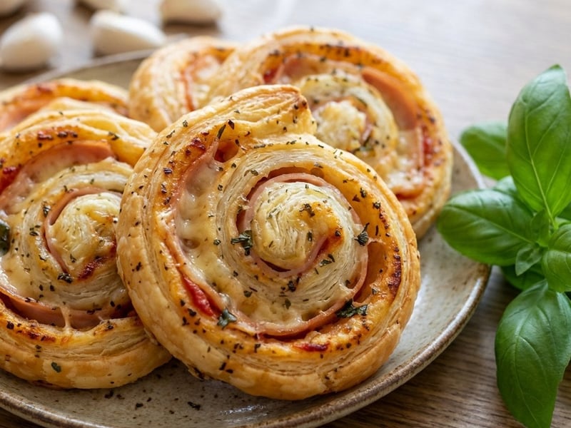 Herzhafte Schinken-Käse-Schnecken aus Blätterteig