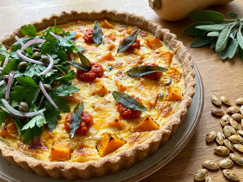 Pikanter Kürbiskuchen mit Petersiliensalat