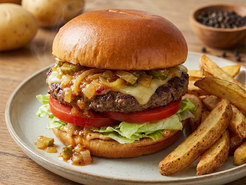 Juicy Hamburger with Homemade Fries