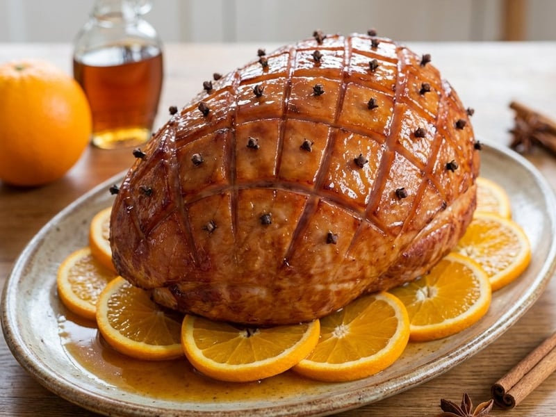Weihnachtlicher Ofenschinken mit Ahorn-Orangen-Glasur