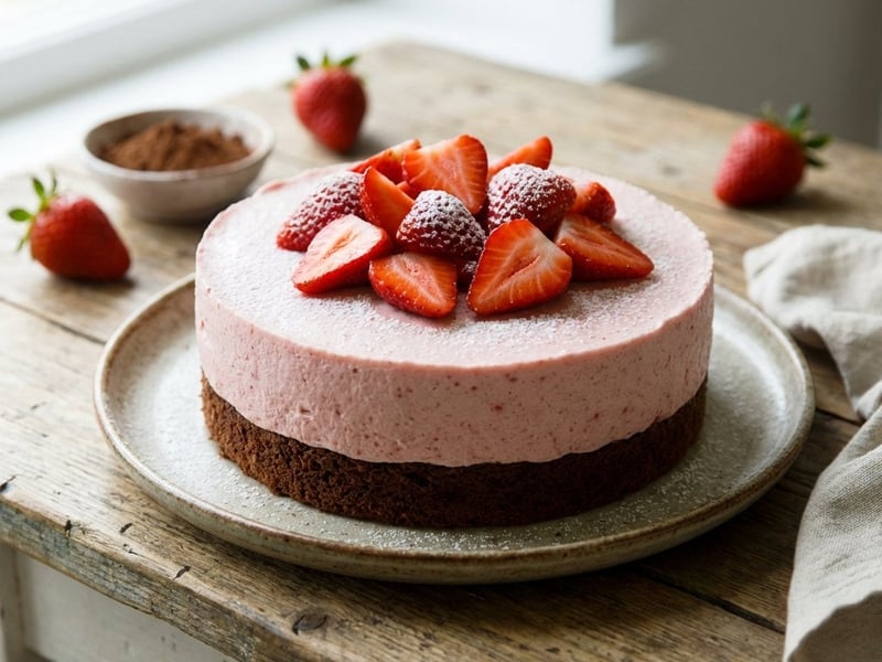 Erdbeermousse-Torte mit Schokoboden