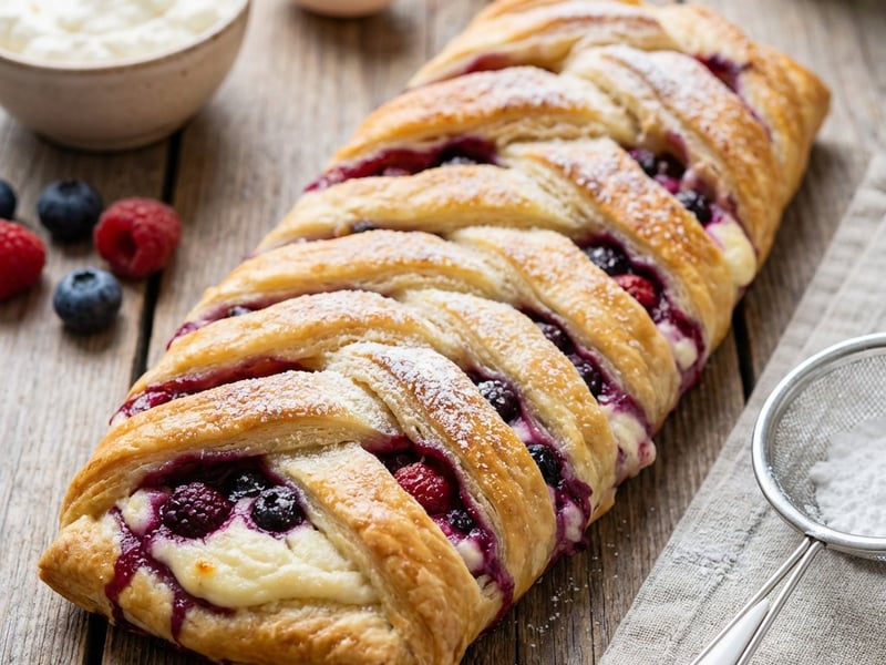Quark and berry puff pastry braid