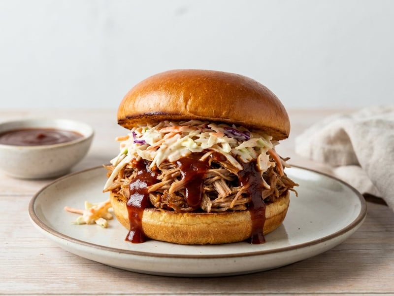 Pulled Pork Burger mit Coleslaw & BBQ-Sauce