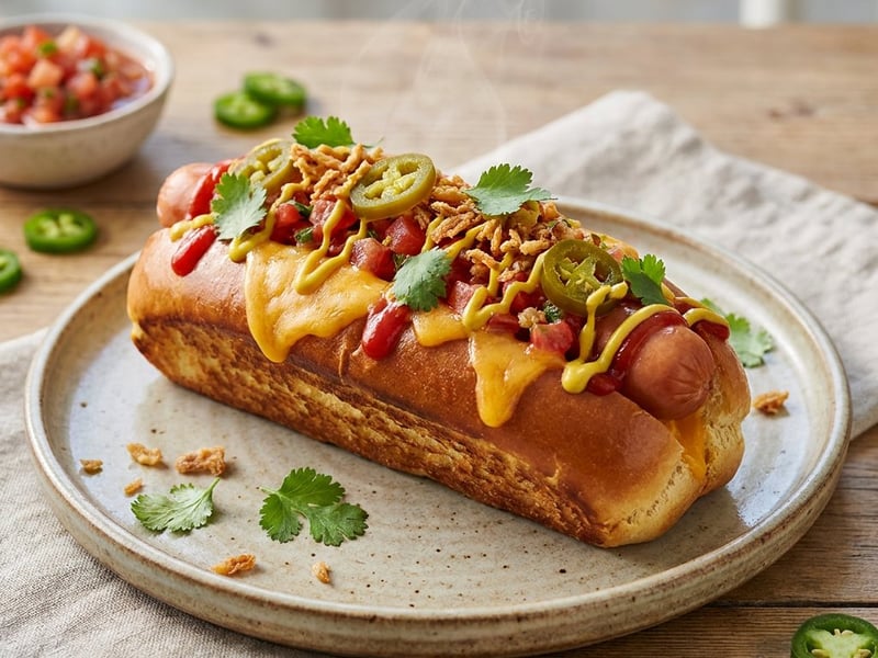 Loaded Hot Dog mit Cheddar