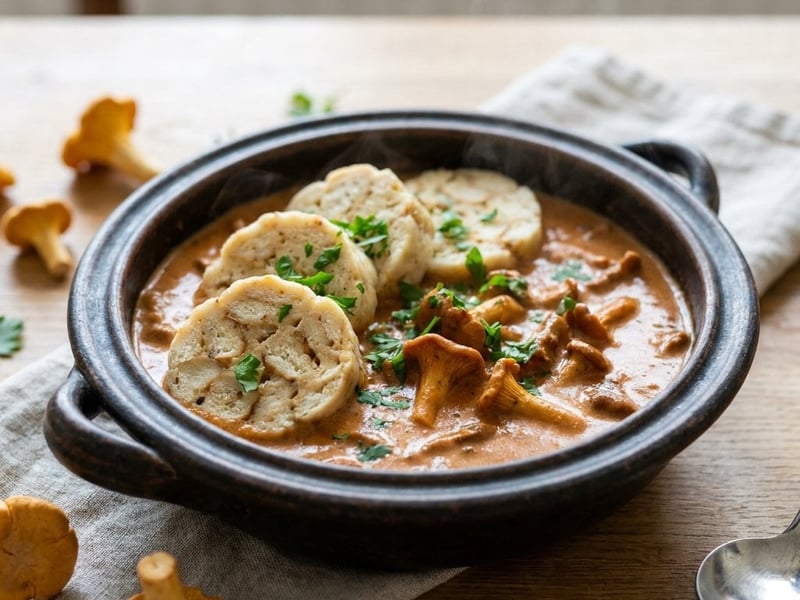 Creamy Chanterelle Goulash | With Sliced Bread Dumplings