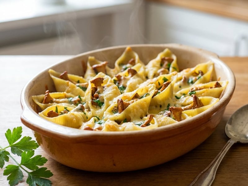 Stuffed Giant Pasta Shells with Chanterelles | Oven-baked