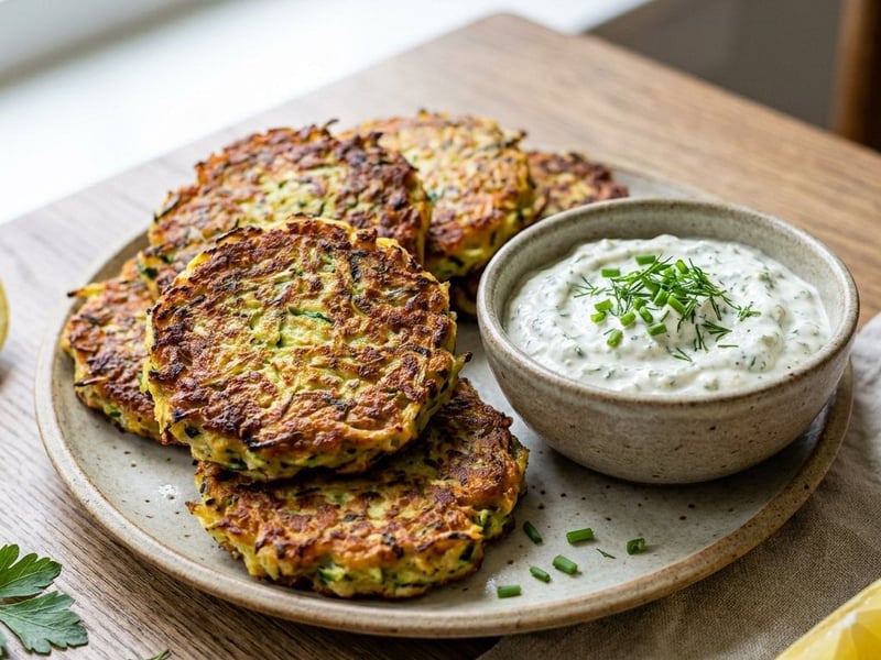 Crispy Zucchini Fritters with Herb Quark | Quick Summer Dish