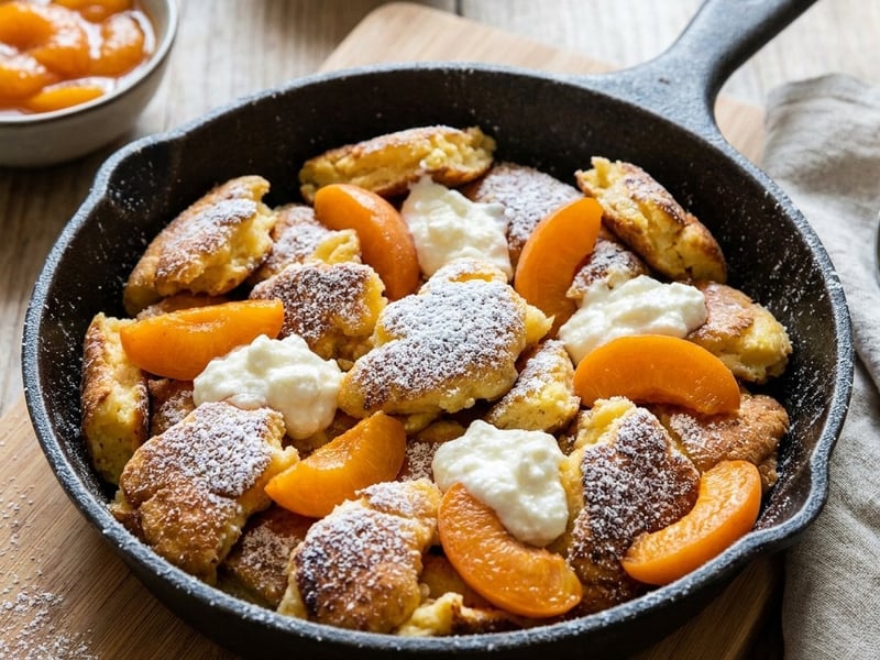 Schneller Ofen-Kaiserschmarrn mit Marillen | Fluffig
