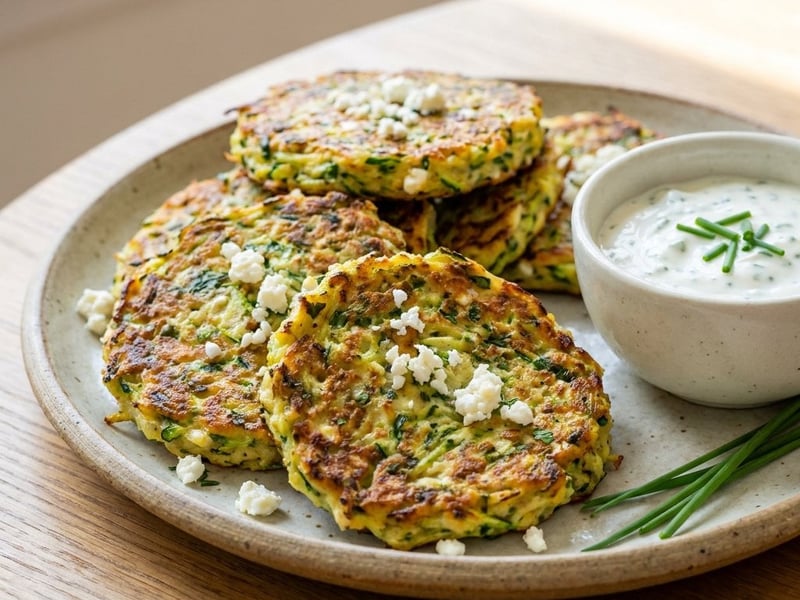 Crispy Zucchini Feta Fritters | Oven-Baked