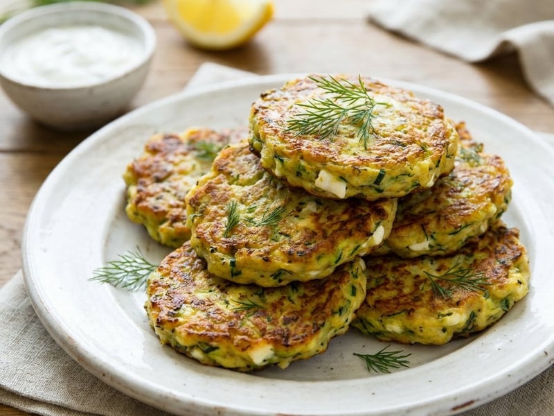 Crispy Zucchini Feta Fritters | Oven-Baked