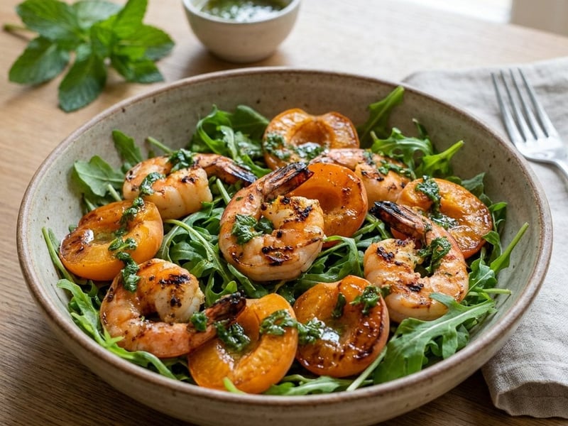 Gegrillter Marillen-Garnelen-Salat | Frische Sommerküche
