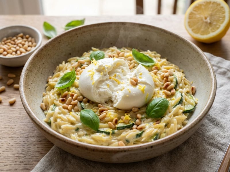 Creamy Zucchini Lemon Orzo with Burrata