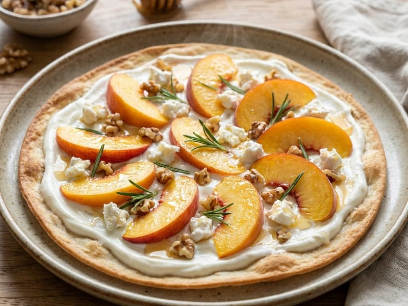 Crispy Summer Flammkuchen with Peach and Goat Cheese