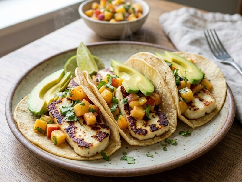 Halloumi Tacos with Peach Salsa | Quick Summer Cooking